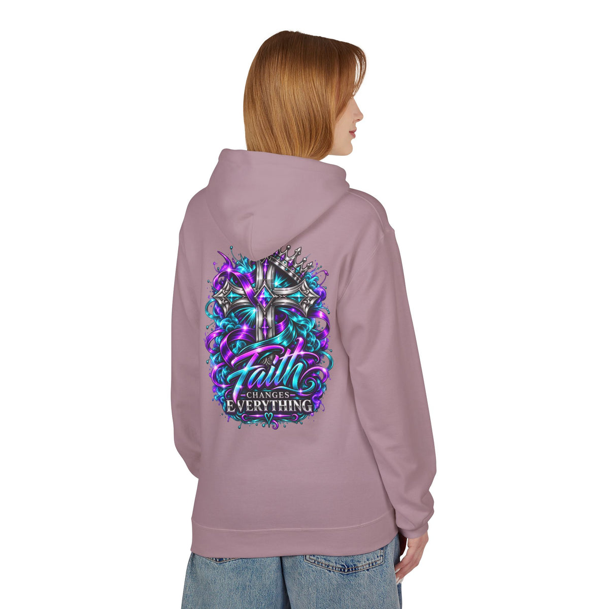 Faith Changes Everything Hoodie — Colorful Cross Graphic Pullover
