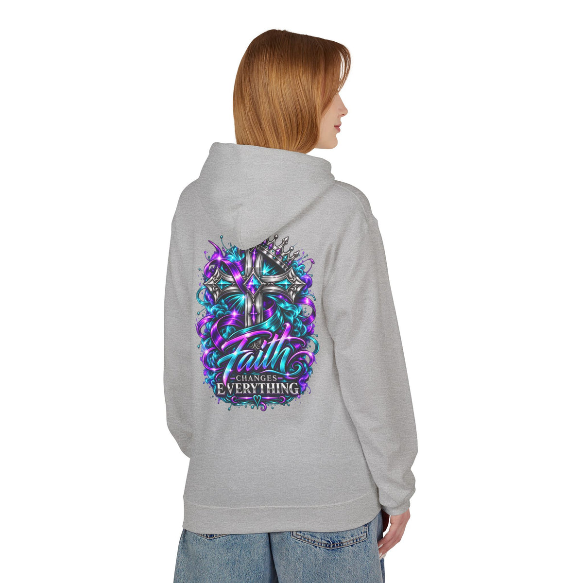 Faith Changes Everything Hoodie — Colorful Cross Graphic Pullover