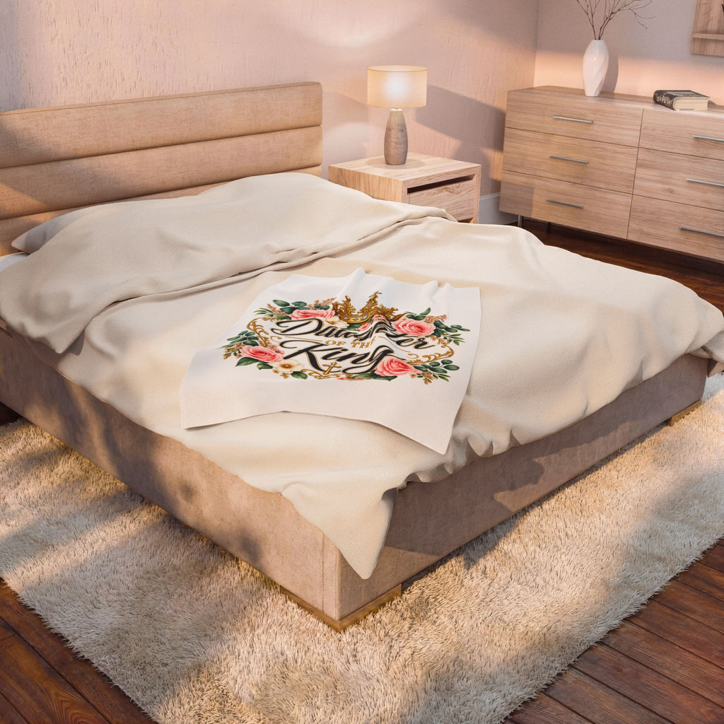 Daughter of the King Velveteen Plush Blanket — Floral Crown Christian Throw