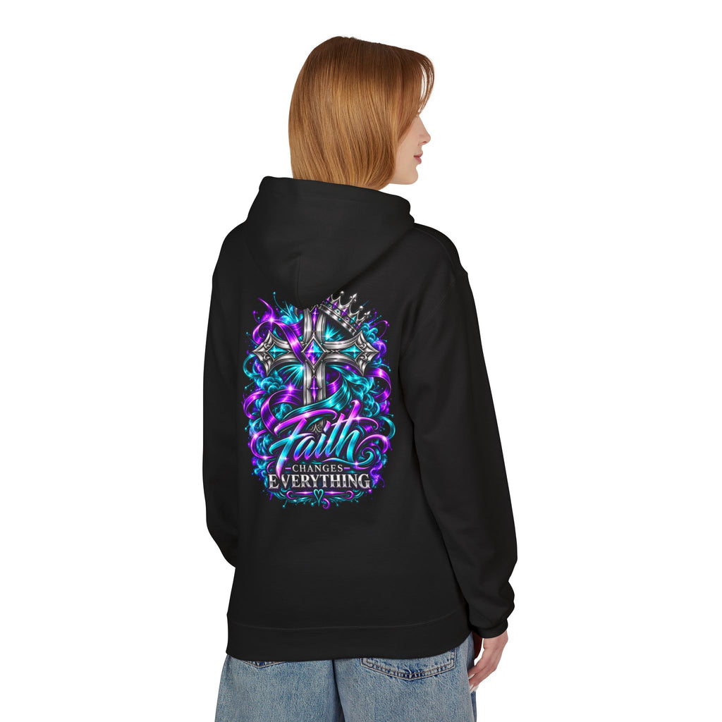 Faith Changes Everything Hoodie — Colorful Cross Graphic Pullover