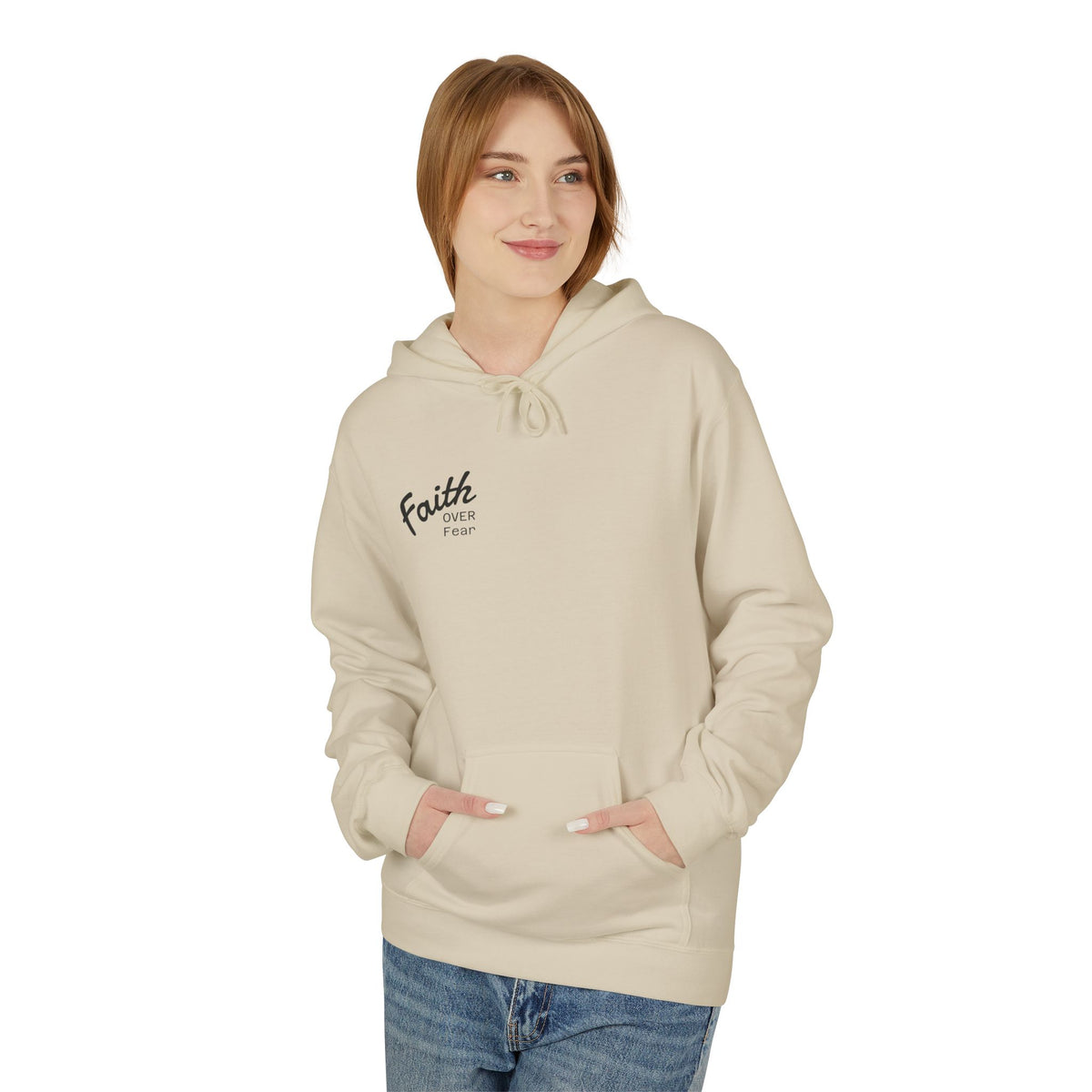 Faith Over Fear Hoodie — Christian Graphic Pullover with Cross Design
