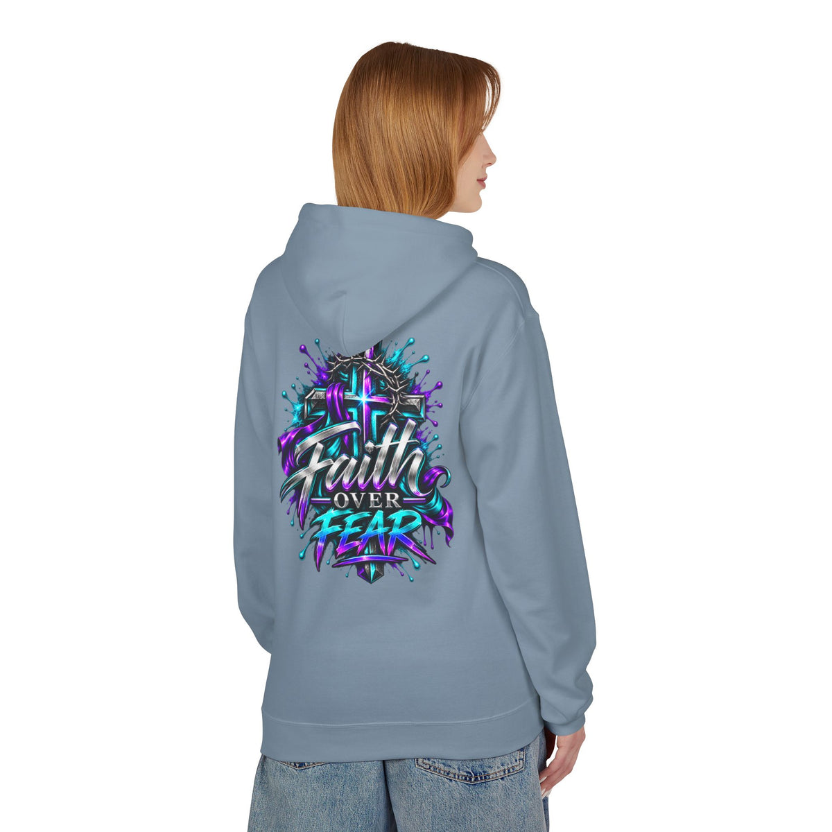 Faith Over Fear Hoodie — Christian Graphic Pullover with Cross Design