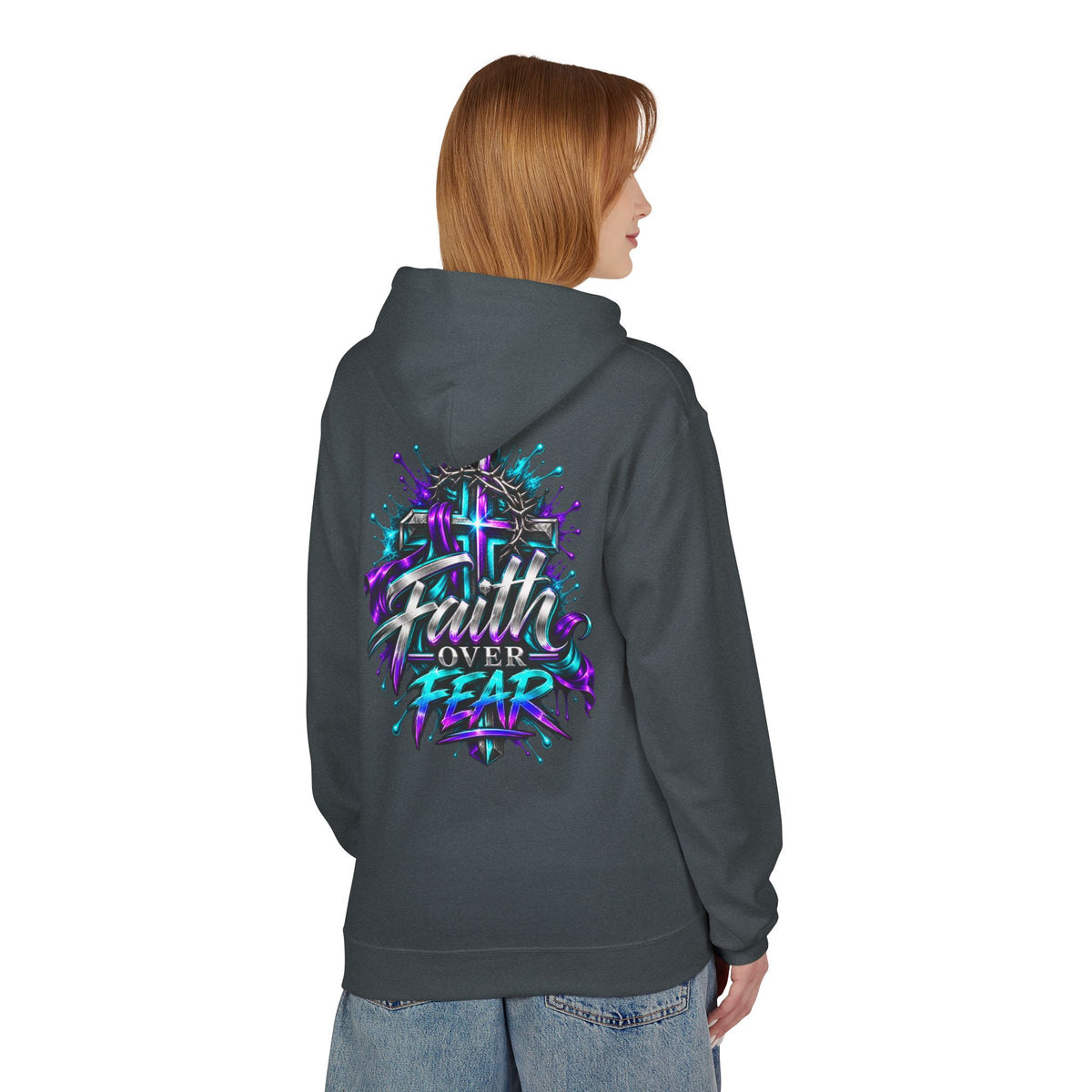 Faith Over Fear Hoodie — Christian Graphic Pullover with Cross Design
