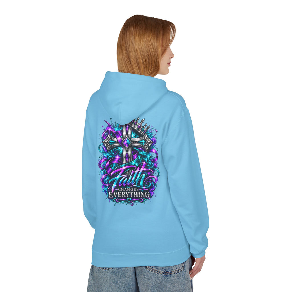 Faith Changes Everything Hoodie — Colorful Cross Graphic Pullover