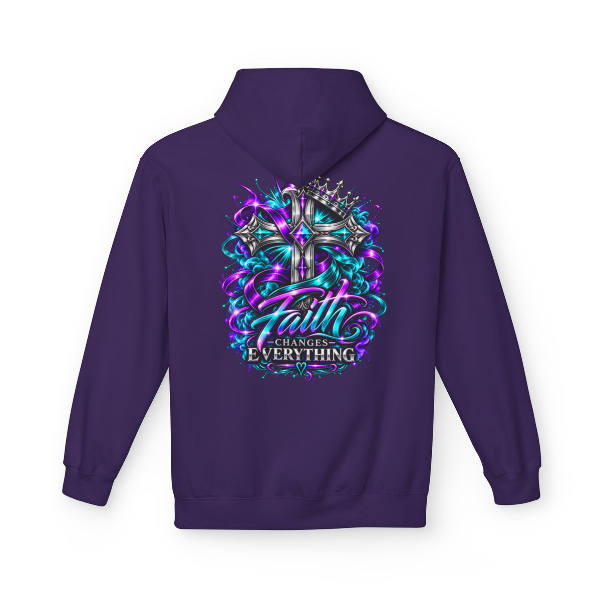 Faith Changes Everything Hoodie — Colorful Cross Graphic Pullover