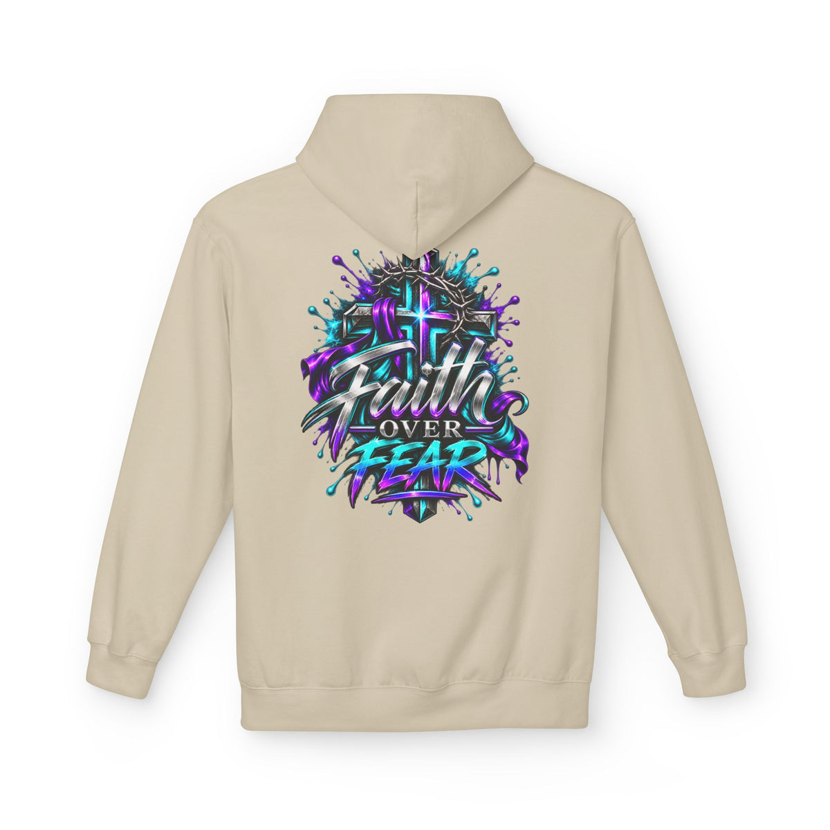 Faith Over Fear Hoodie — Christian Graphic Pullover with Cross Design