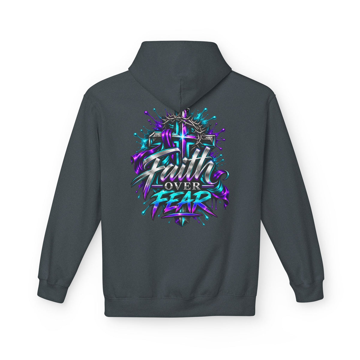 Faith Over Fear Hoodie — Christian Graphic Pullover with Cross Design