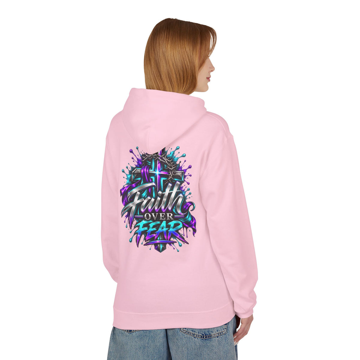 Faith Over Fear Hoodie — Christian Graphic Pullover with Cross Design
