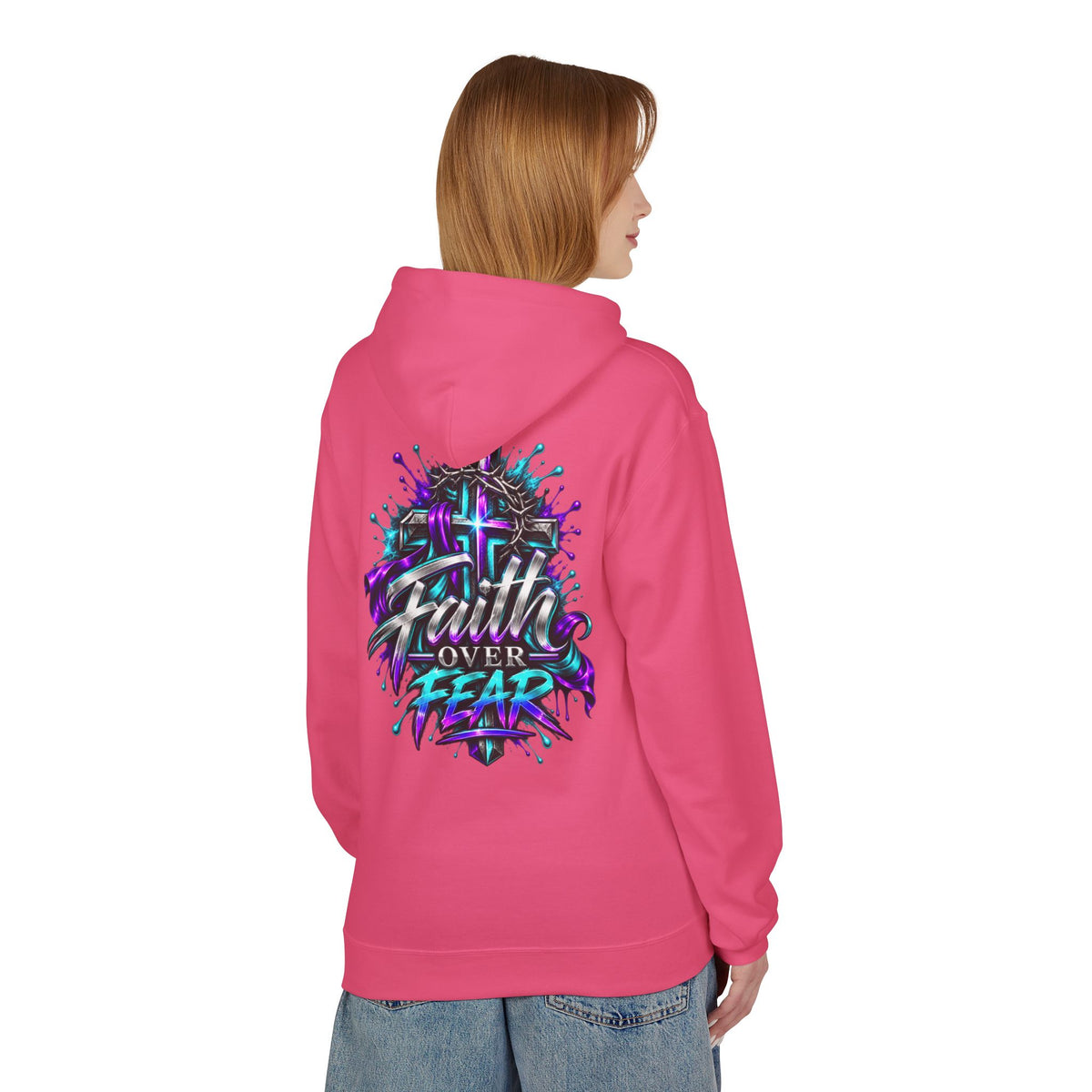 Faith Over Fear Hoodie — Christian Graphic Pullover with Cross Design