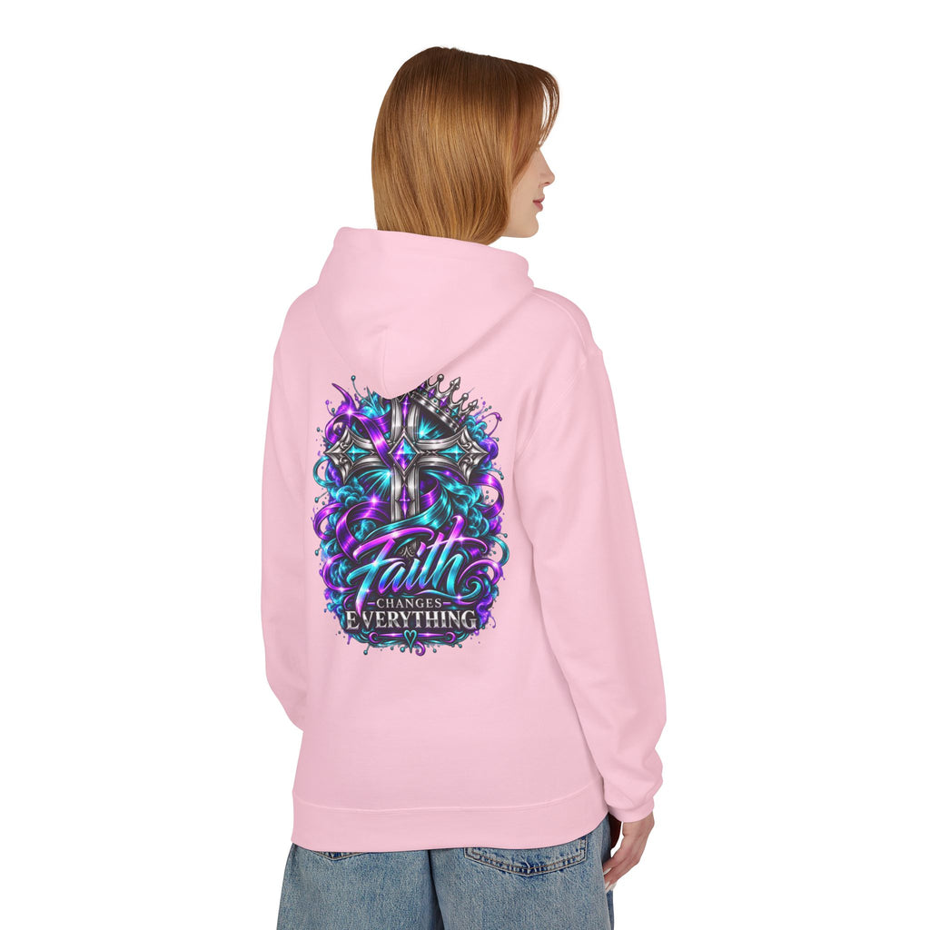 Faith Changes Everything Hoodie — Colorful Cross Graphic Pullover