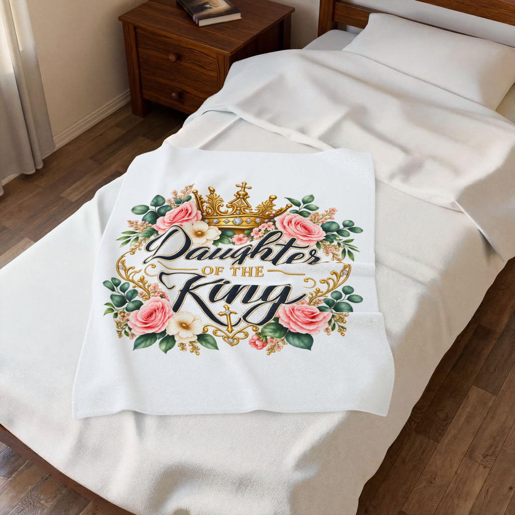 Daughter of the King Velveteen Plush Blanket — Floral Crown Christian Throw