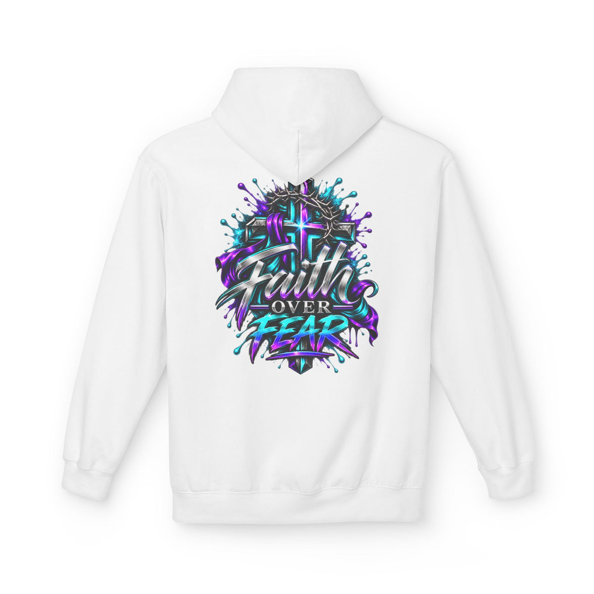 Faith Over Fear Hoodie — Christian Graphic Pullover with Cross Design
