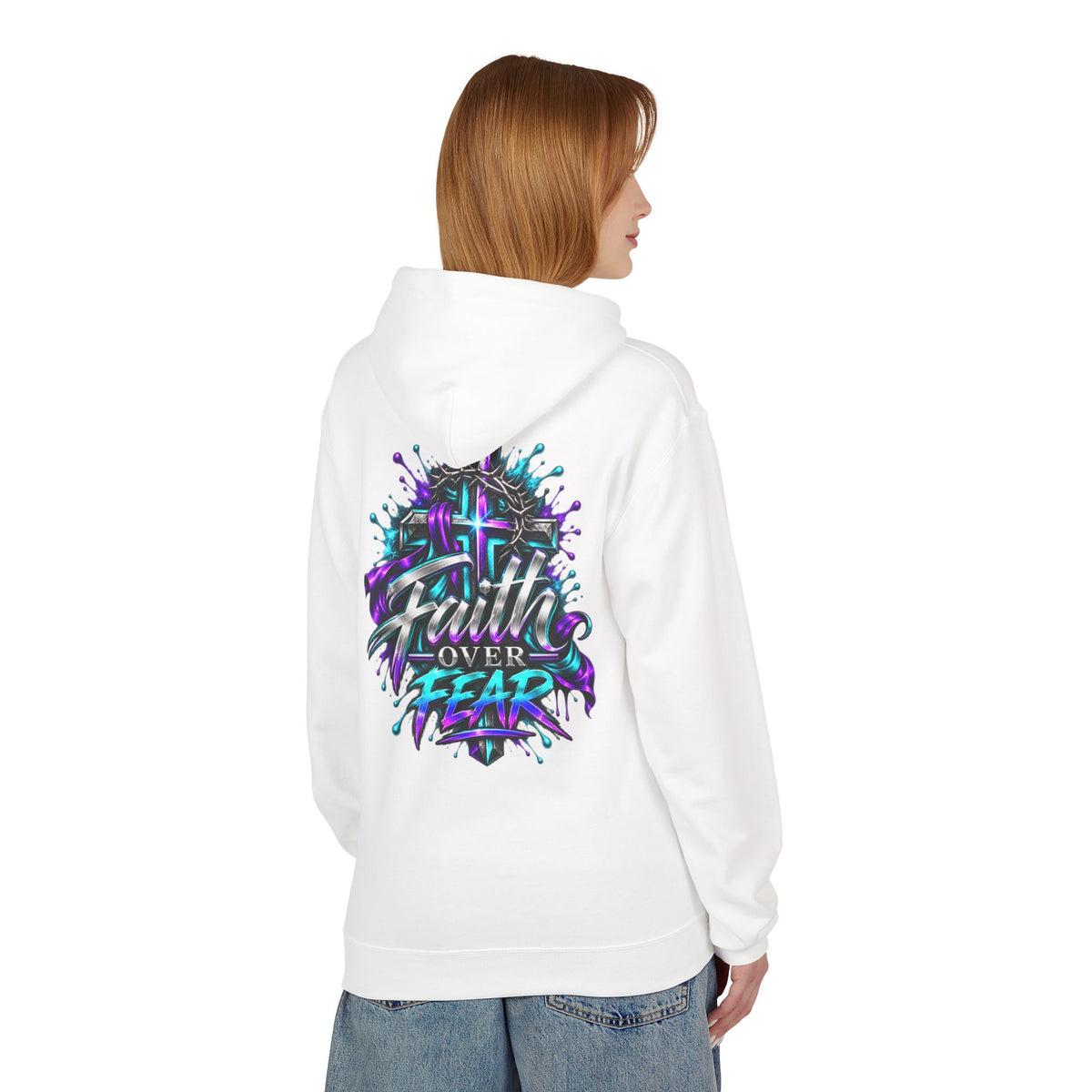 Faith Over Fear Hoodie — Christian Graphic Pullover with Cross Design