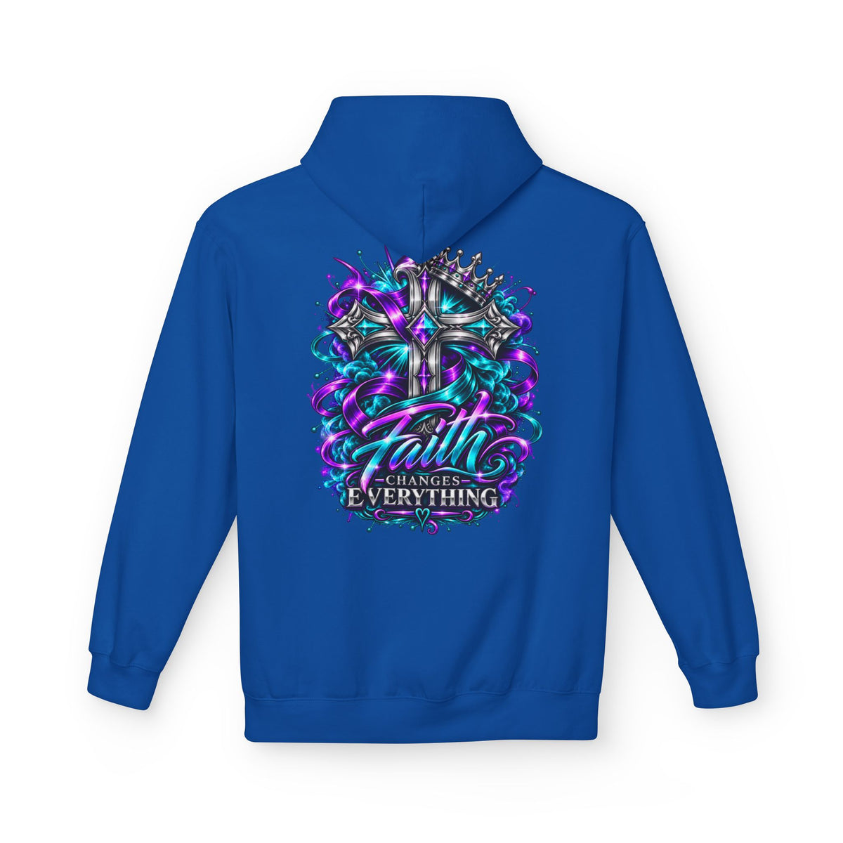 Faith Changes Everything Hoodie — Colorful Cross Graphic Pullover
