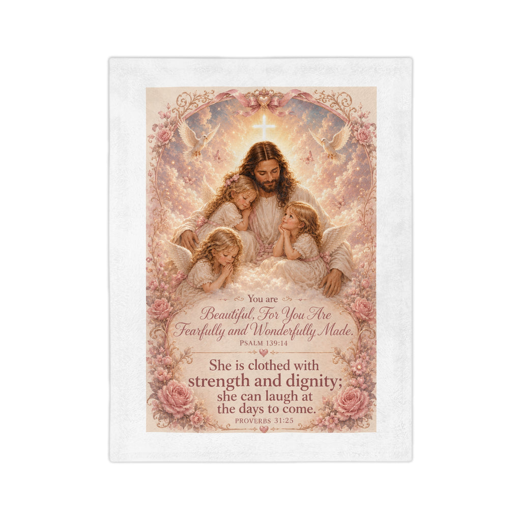 Christian Velveteen Blanket — "Fearfully and Wonderfully Made" Scripture Throw
