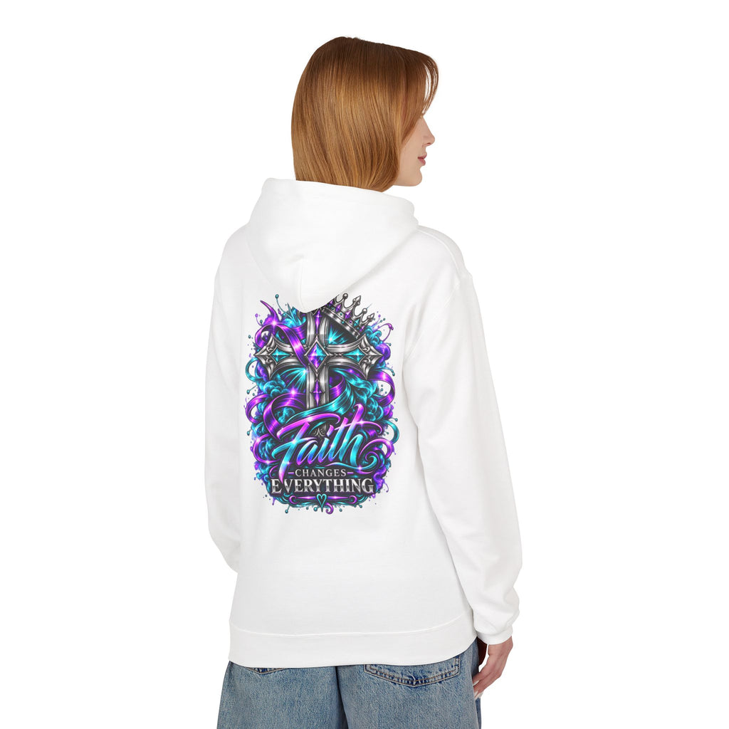 Faith Changes Everything Hoodie — Colorful Cross Graphic Pullover