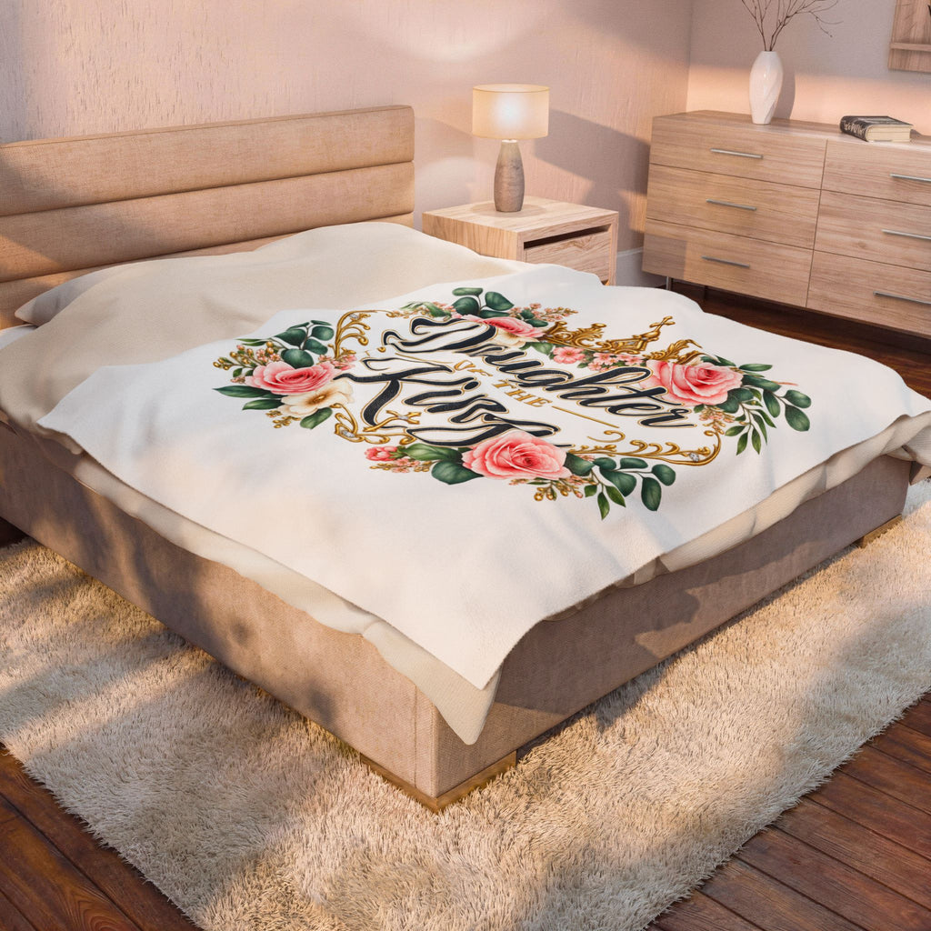 Daughter of the King Velveteen Plush Blanket — Floral Crown Christian Throw