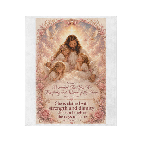 Christian Velveteen Blanket — "Fearfully and Wonderfully Made" Scripture Throw