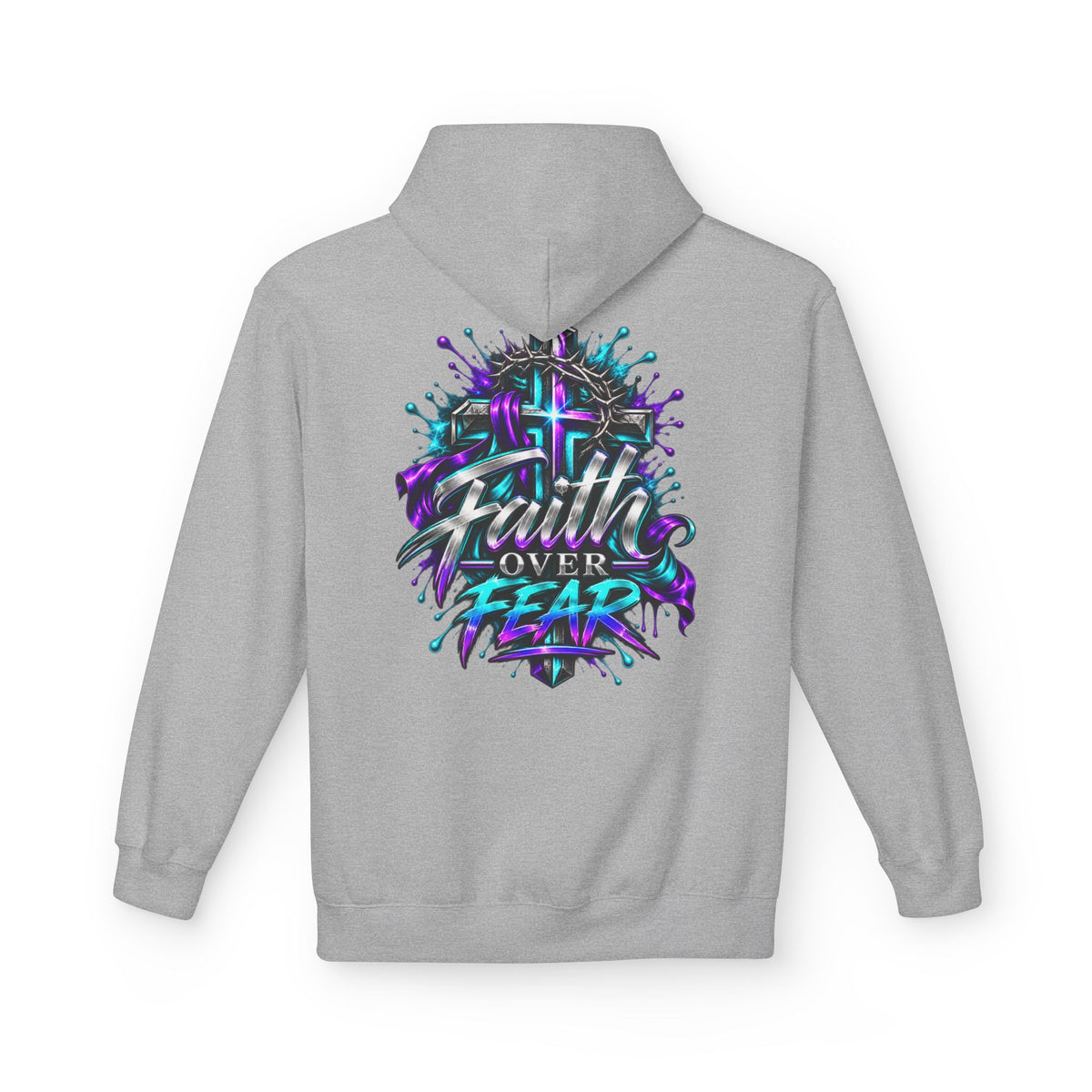 Faith Over Fear Hoodie — Christian Graphic Pullover with Cross Design