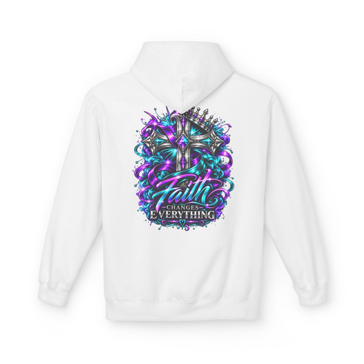 Faith Changes Everything Hoodie — Colorful Cross Graphic Pullover