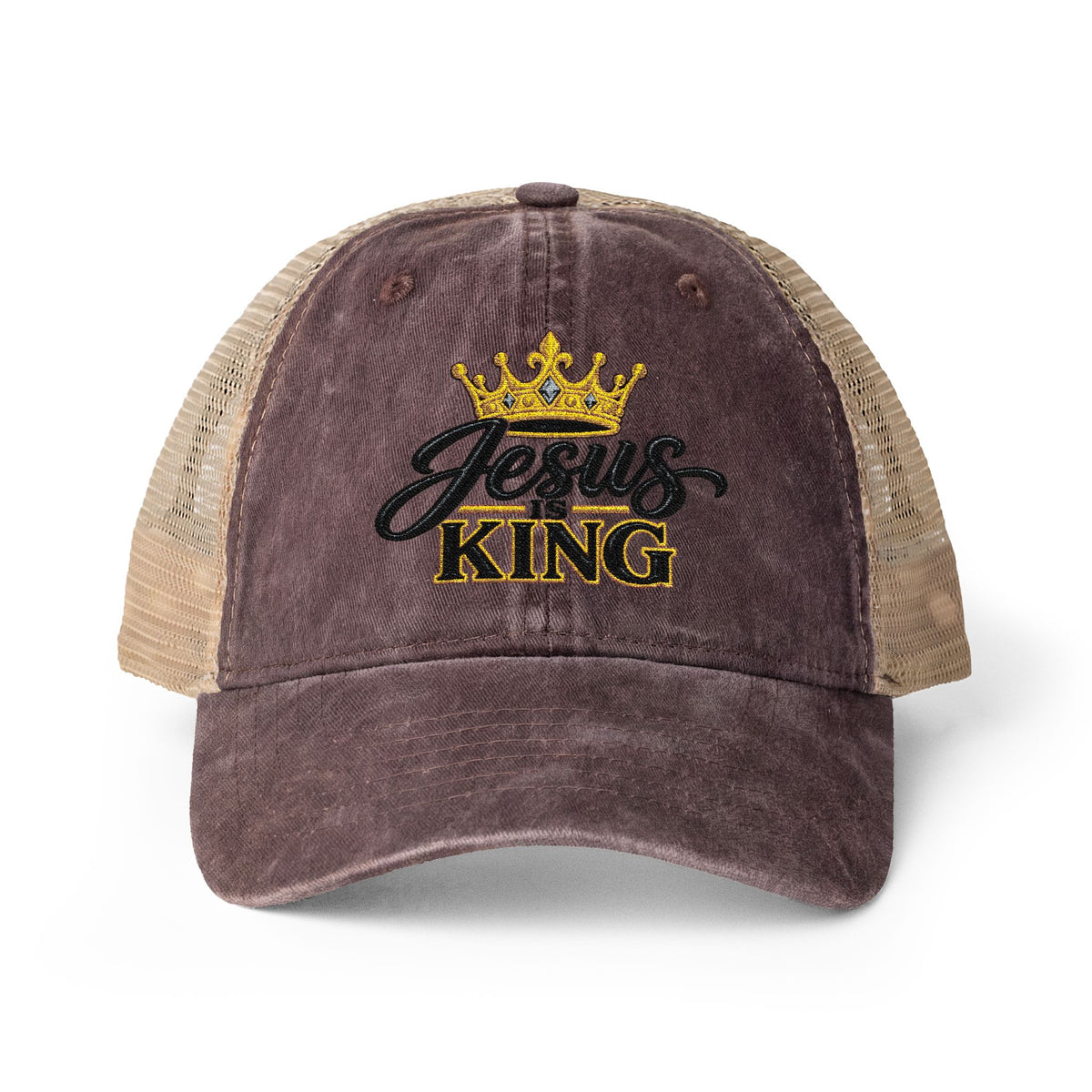 Women's "Jesus is King" Washed Mesh-Back Cap