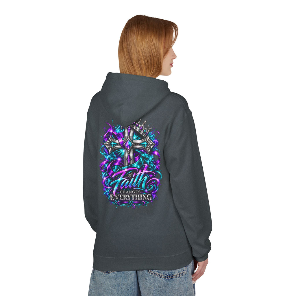 Faith Changes Everything Hoodie — Colorful Cross Graphic Pullover