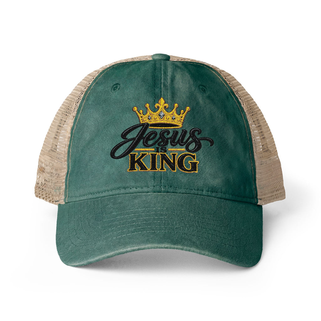 Women's "Jesus is King" Washed Mesh-Back Cap