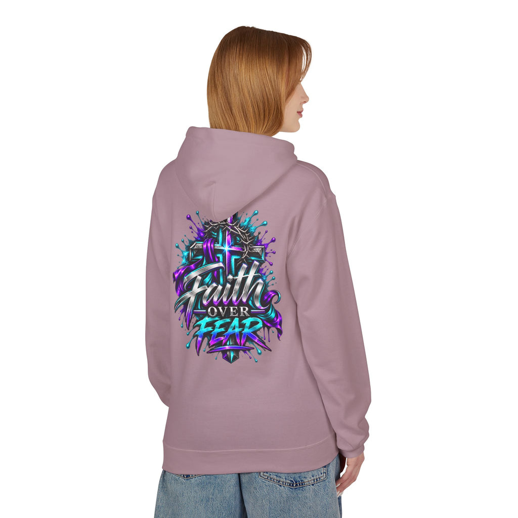 Faith Over Fear Hoodie — Christian Graphic Pullover with Cross Design