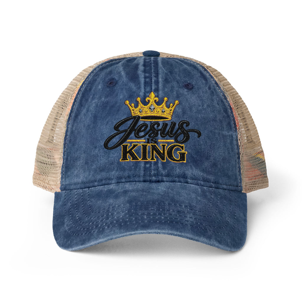 Women's "Jesus is King" Washed Mesh-Back Cap
