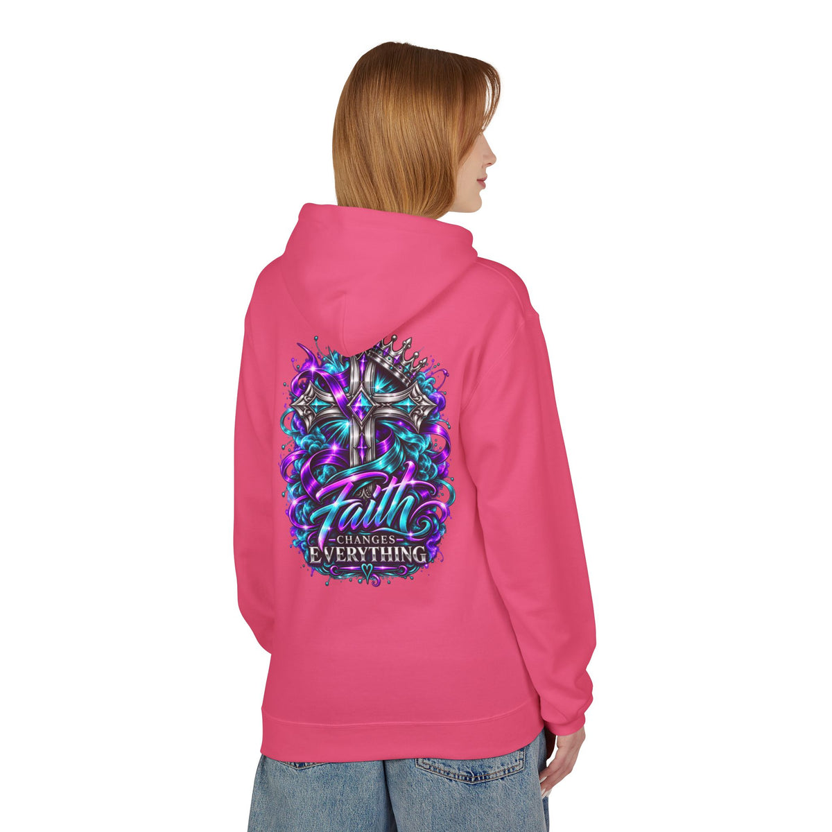 Faith Changes Everything Hoodie — Colorful Cross Graphic Pullover