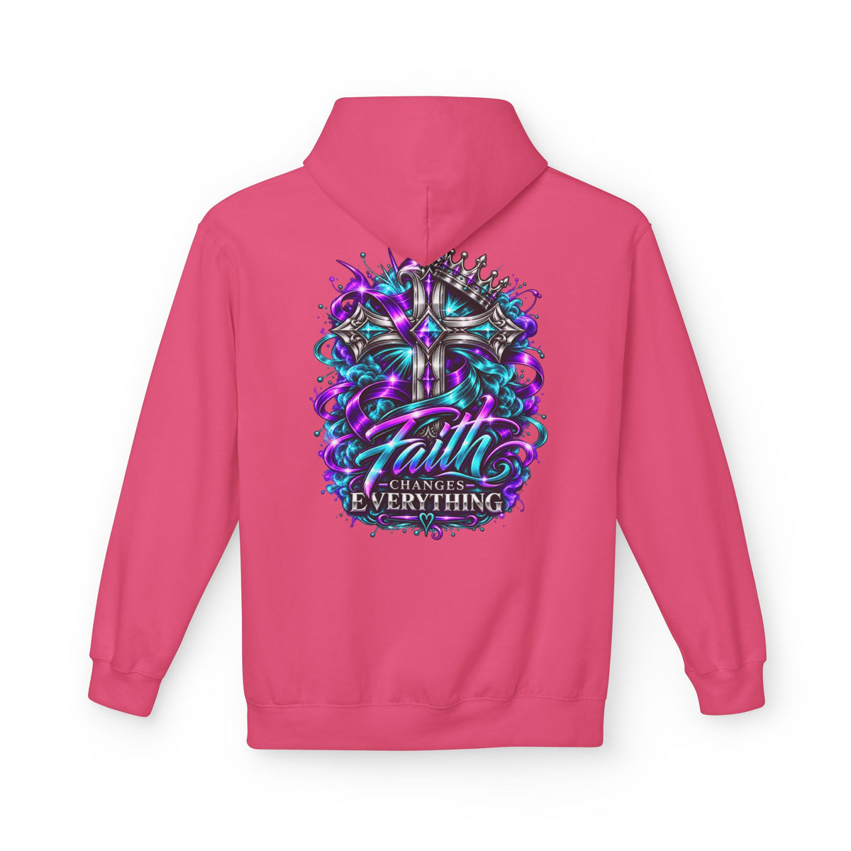 Faith Changes Everything Hoodie — Colorful Cross Graphic Pullover