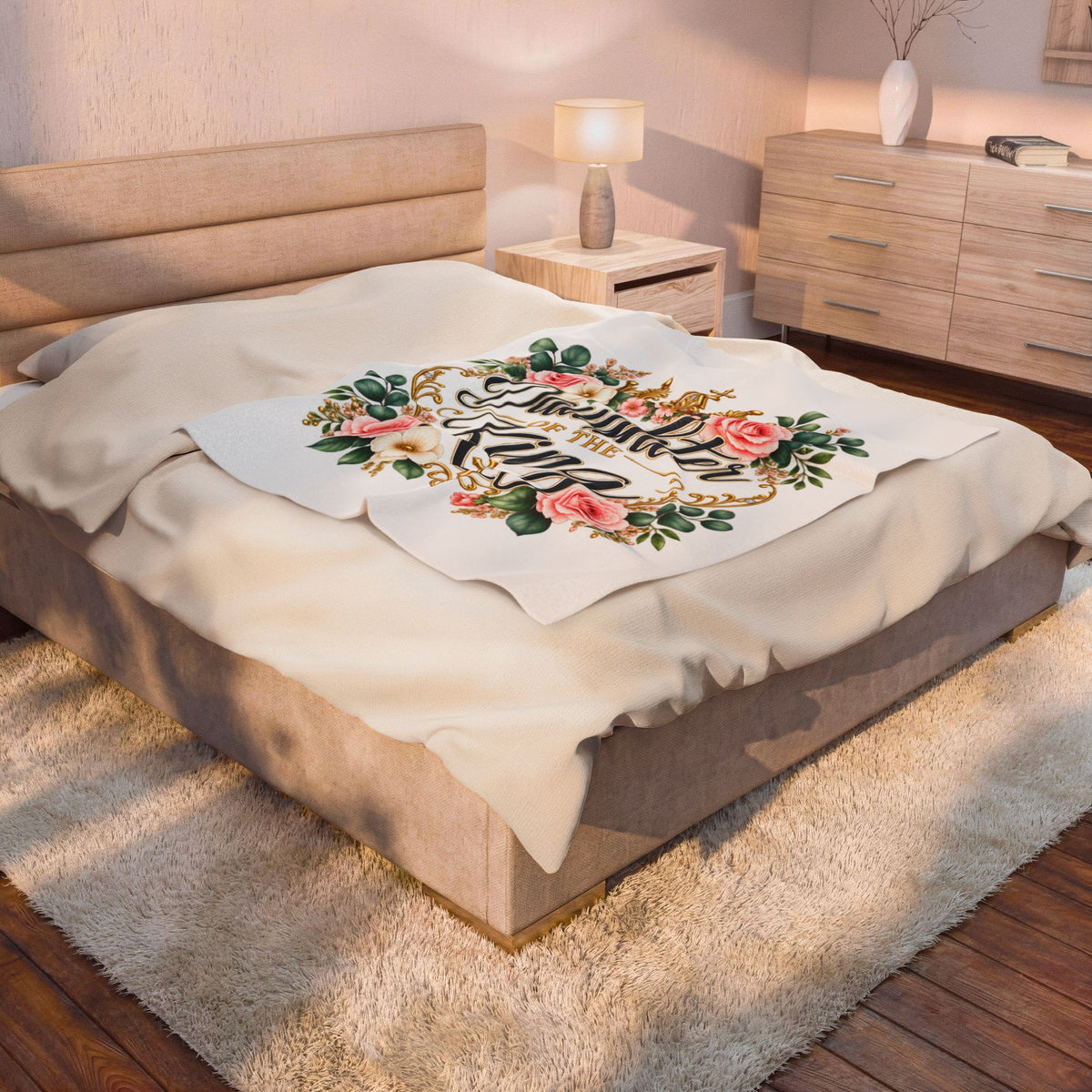 Daughter of the King Velveteen Plush Blanket — Floral Crown Christian Throw