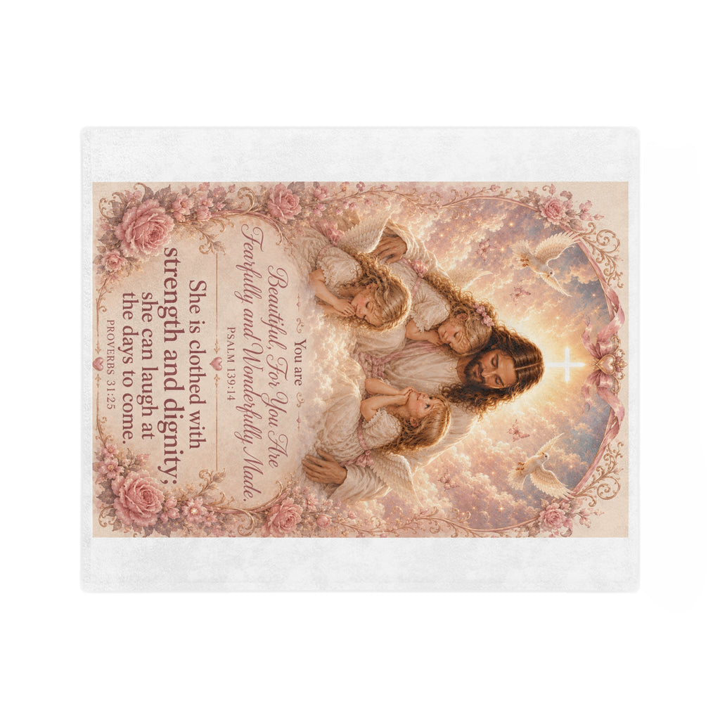 Christian Velveteen Blanket — "Fearfully and Wonderfully Made" Scripture Throw
