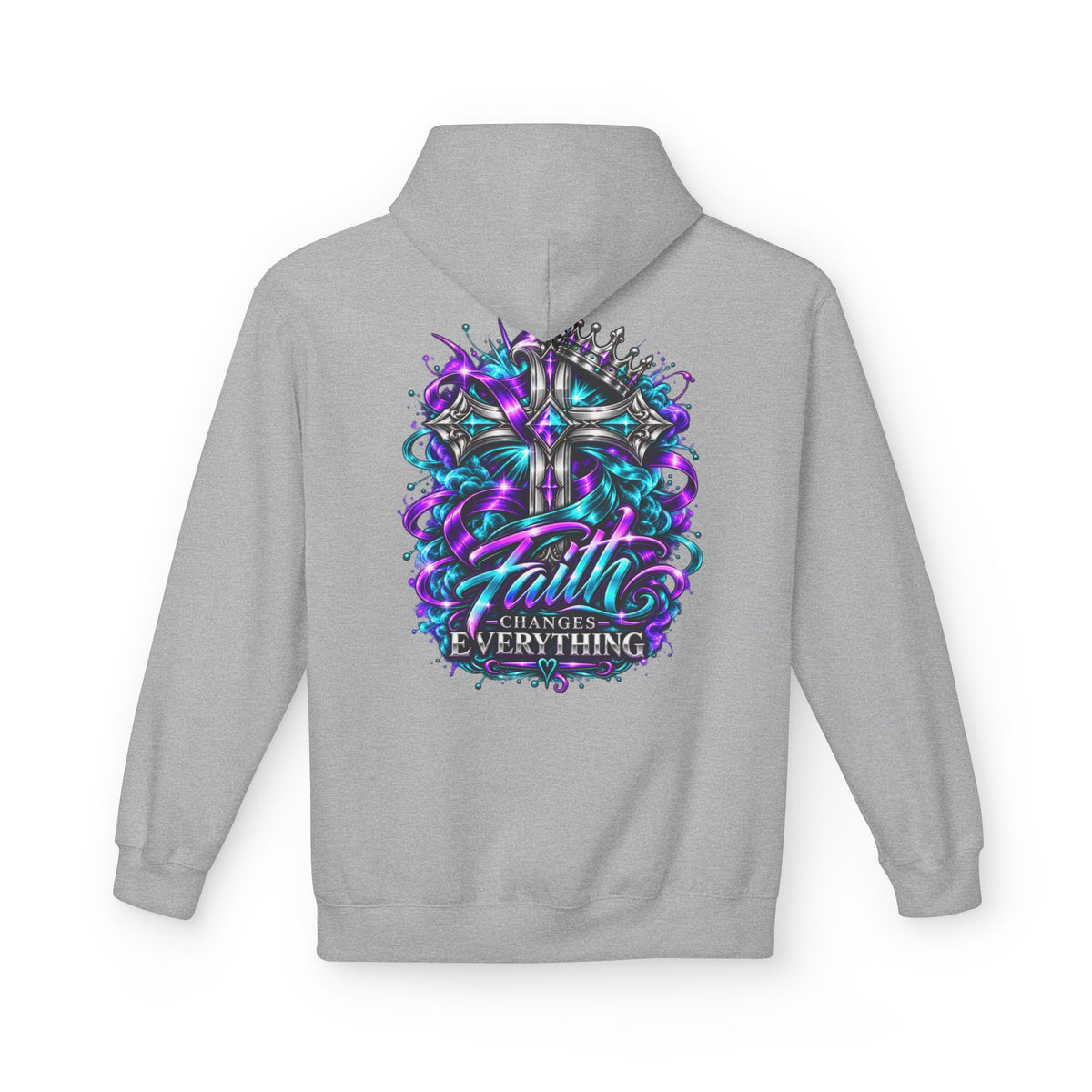 Faith Changes Everything Hoodie — Colorful Cross Graphic Pullover