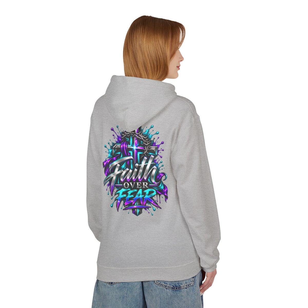 Faith Over Fear Hoodie — Christian Graphic Pullover with Cross Design