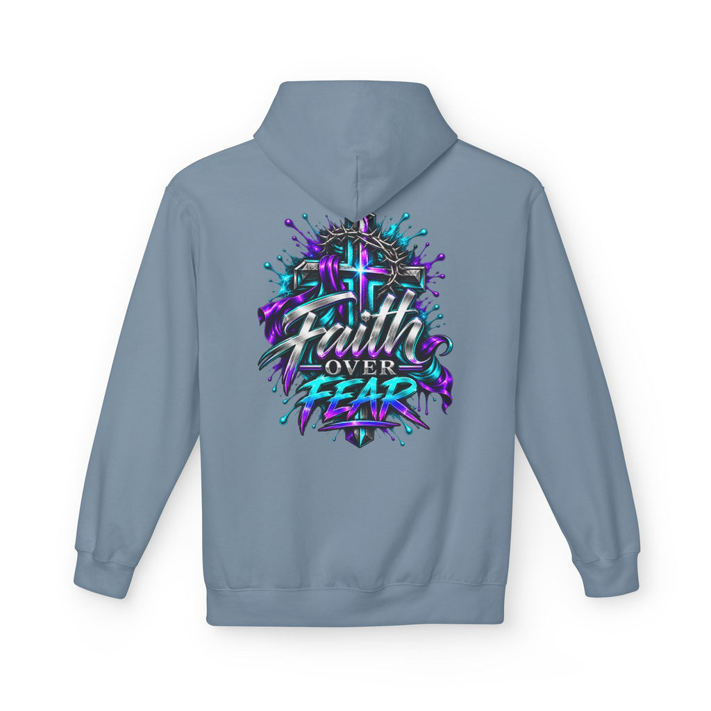 Faith Over Fear Hoodie — Christian Graphic Pullover with Cross Design