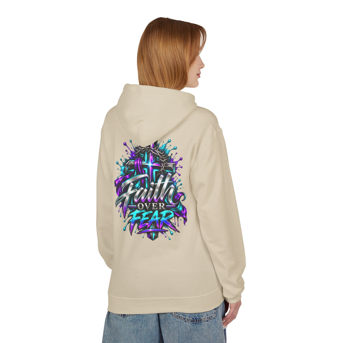 Faith Over Fear Hoodie — Christian Graphic Pullover with Cross Design