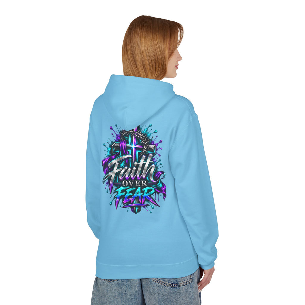 Faith Over Fear Hoodie — Christian Graphic Pullover with Cross Design