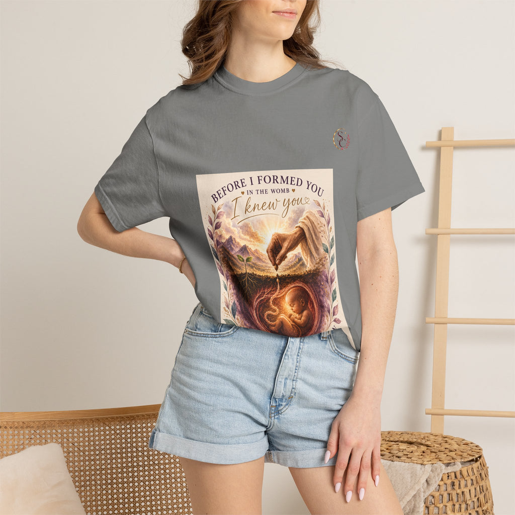 T-Shirt — "Before I Formed You I Knew You" Spiritual Motherhood Tee