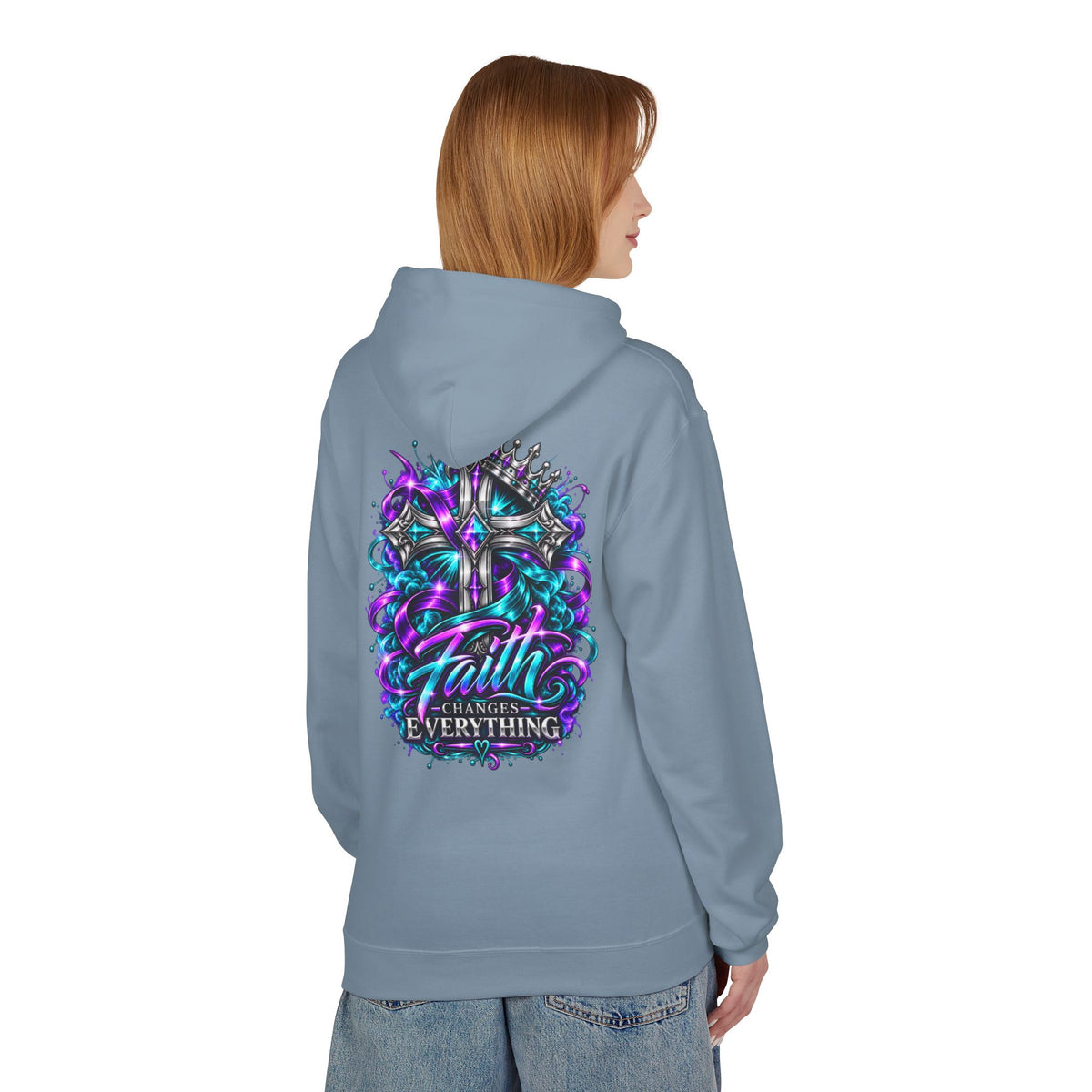 Faith Changes Everything Hoodie — Colorful Cross Graphic Pullover